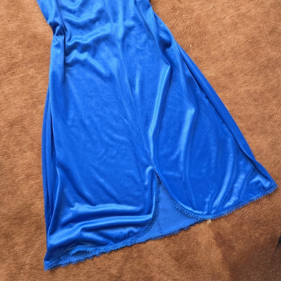 Vintage Electric Blue Satin Slip Chemise - Picture 7 of 7